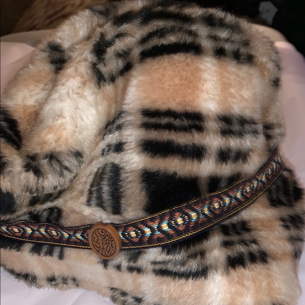 Plaid Faux Fur Bucket Hat